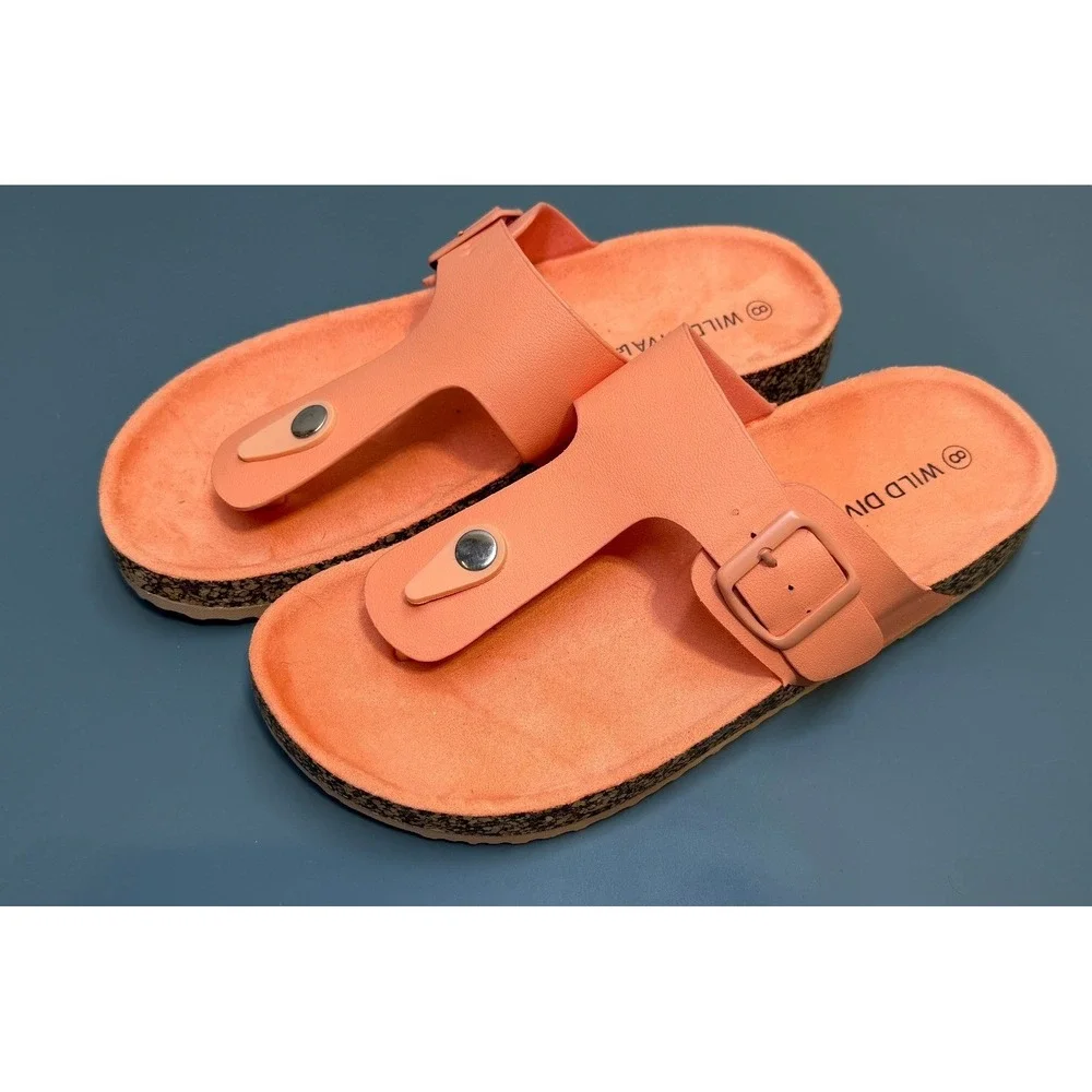 Wild Diva‎ Lounge Womens 8 Coral Peach Cork Platform Thong Buckle Sandals